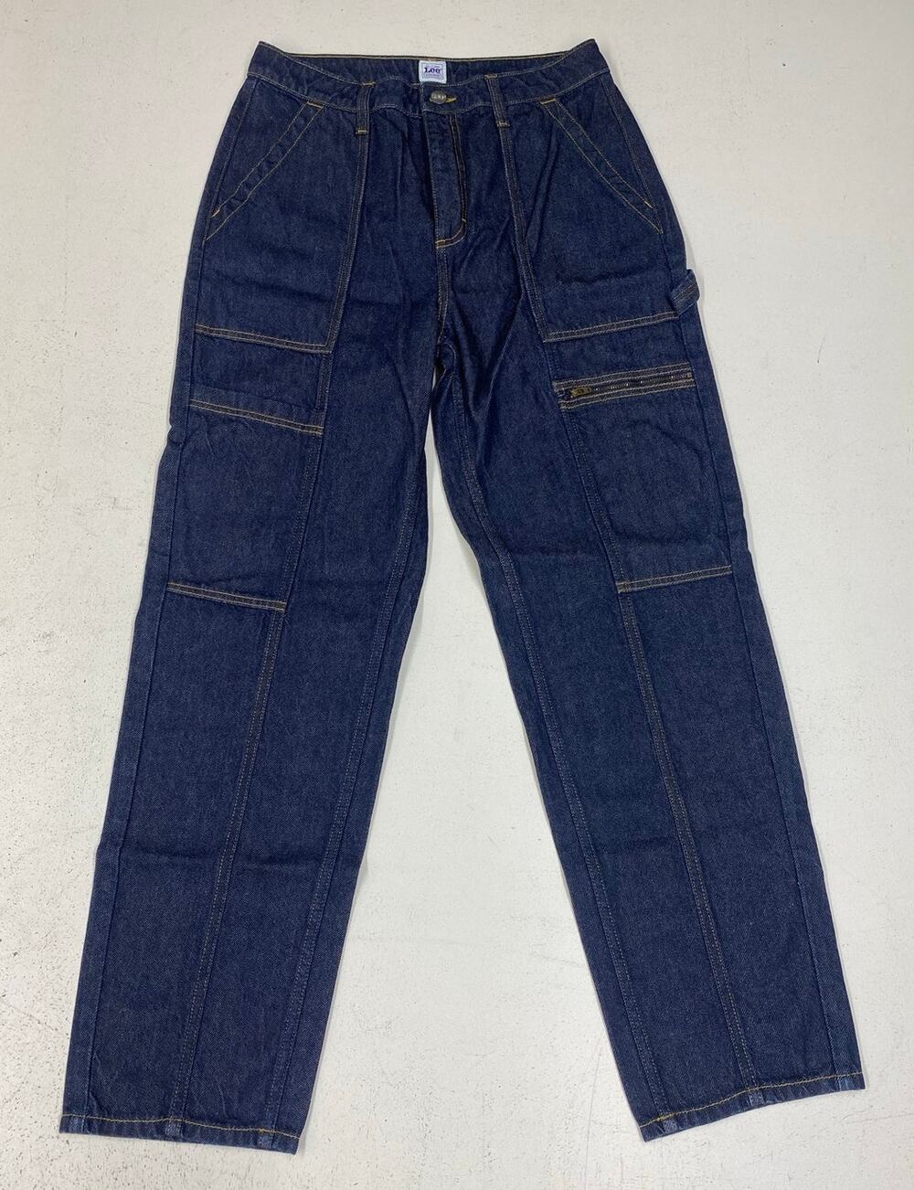 Women Lee Workwear dark wash carpenter cargo Straight Fit Tapered denim jeans 28